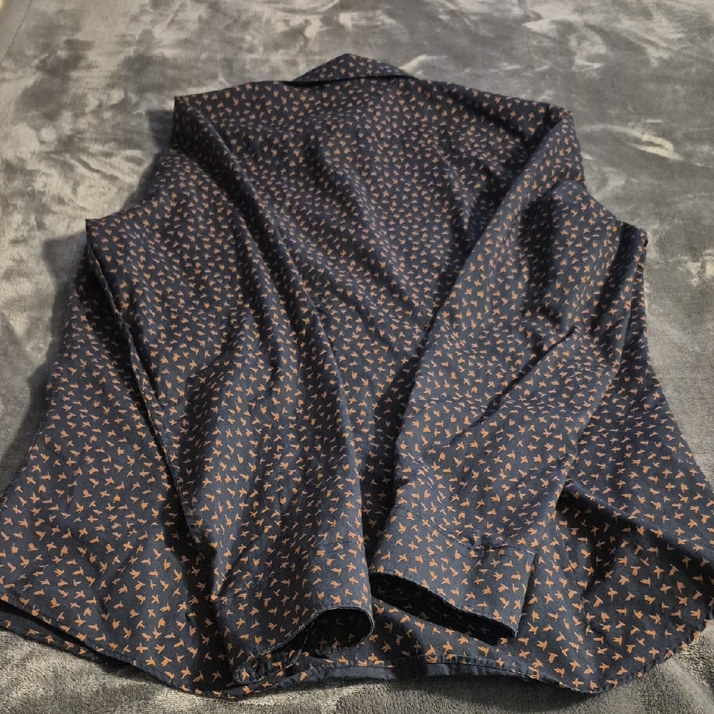 H&M Men's Dark Blue and Orange Casual Shirt - Picture 7 of 9